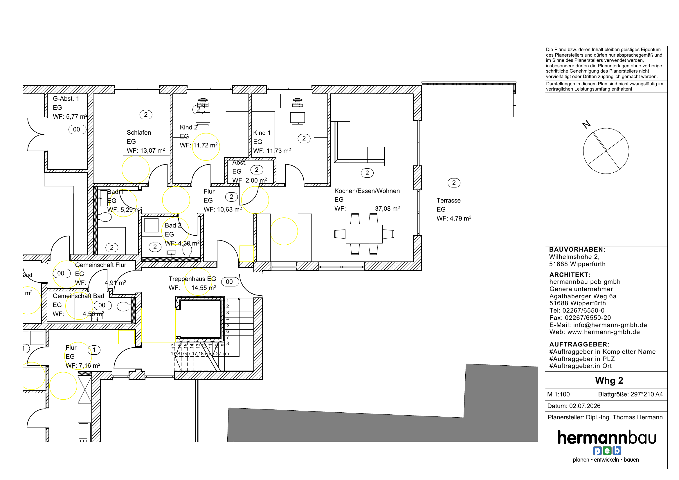 Grundriss Wohnung 2: 4-Zimmer-Familienwohnung mit Terrasse, 110 m² im Erdgeschoss