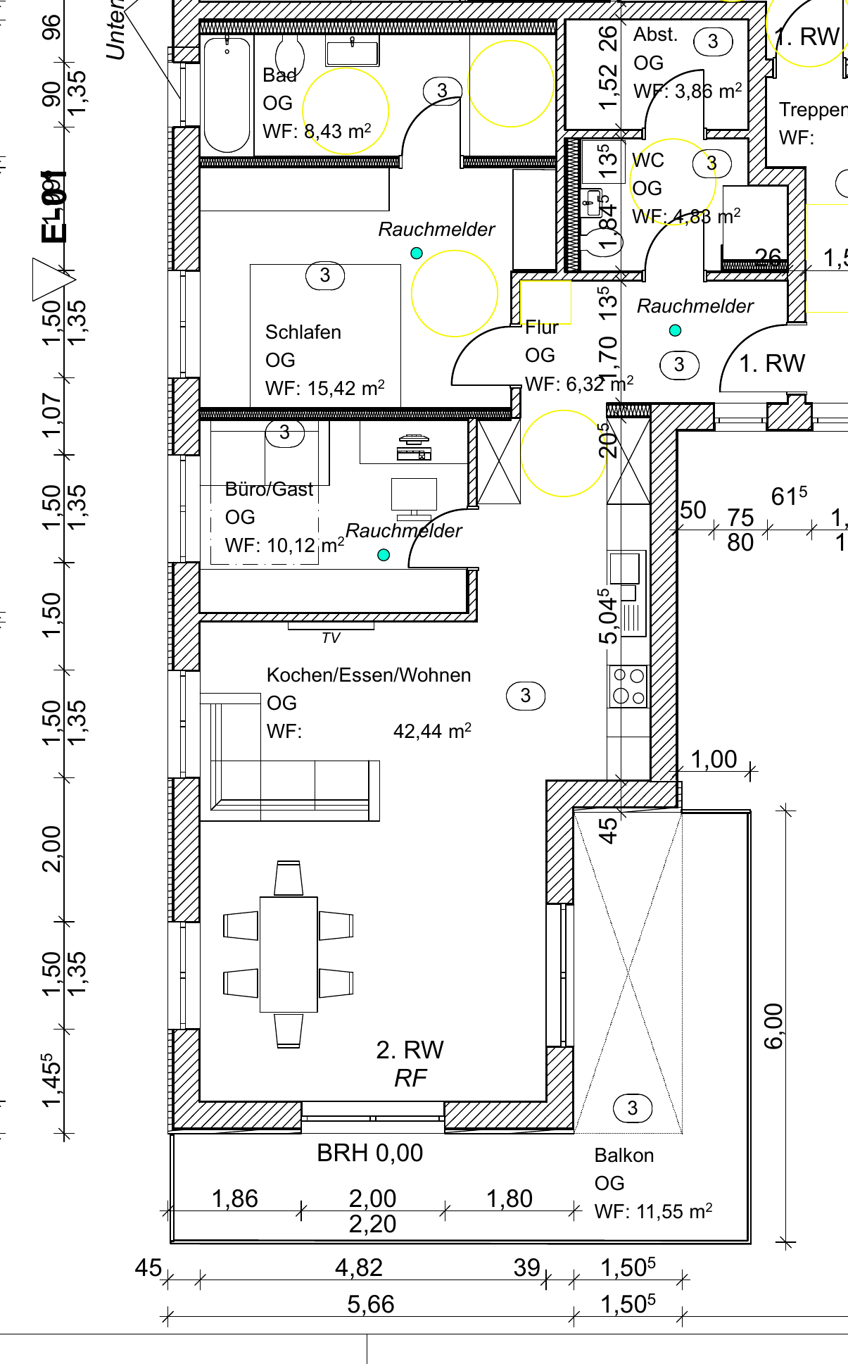 Grundriss Wohnung 3: 3-Zimmer-Wohnung mit großem Balkon, 102 m² im Obergeschoss