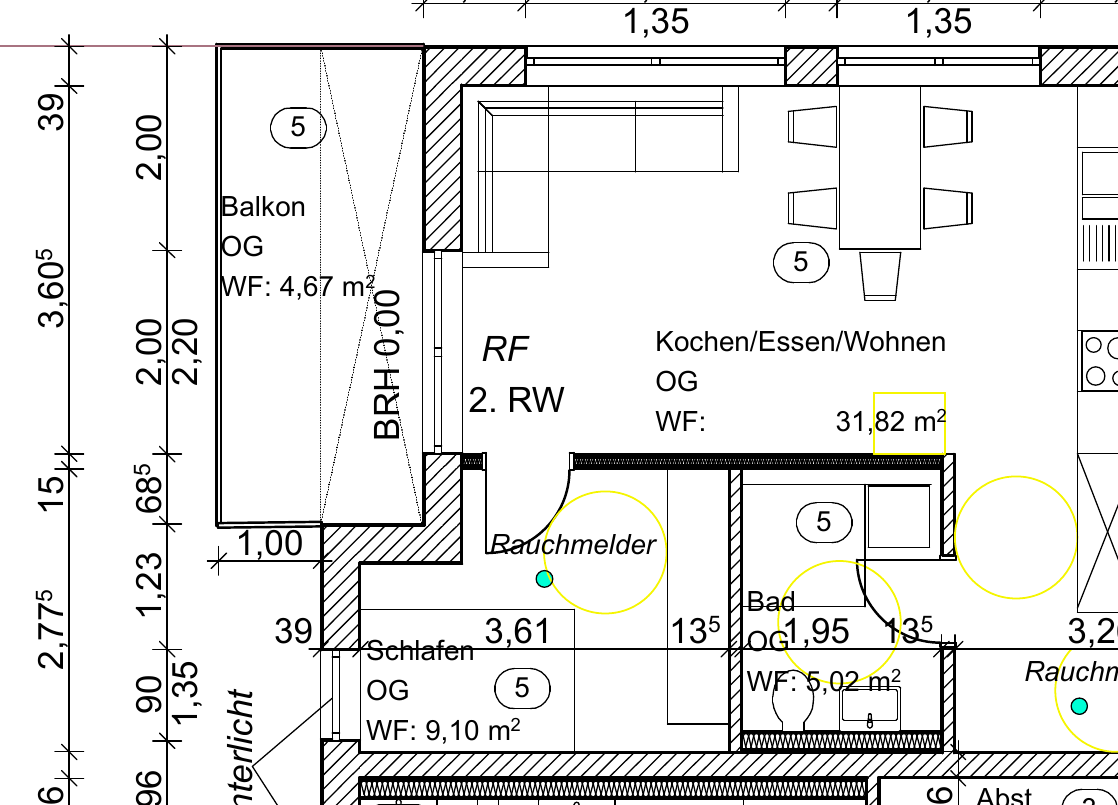 Grundriss Wohnung 5: kompakte 2-Zimmer-Wohnung mit Balkon, 50 m² im Obergeschoss